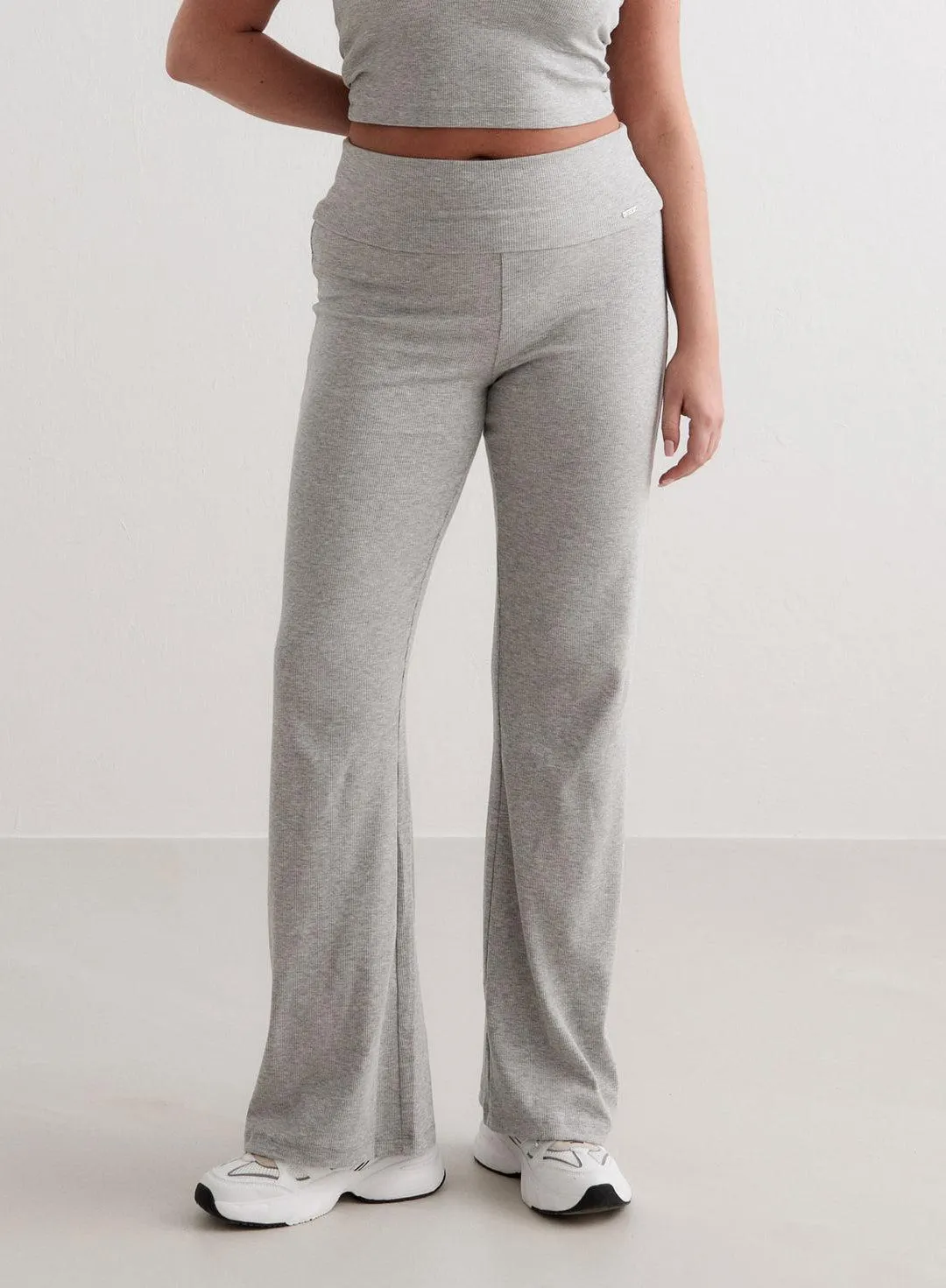GREY MELANGE EASE RIBBED PANTS