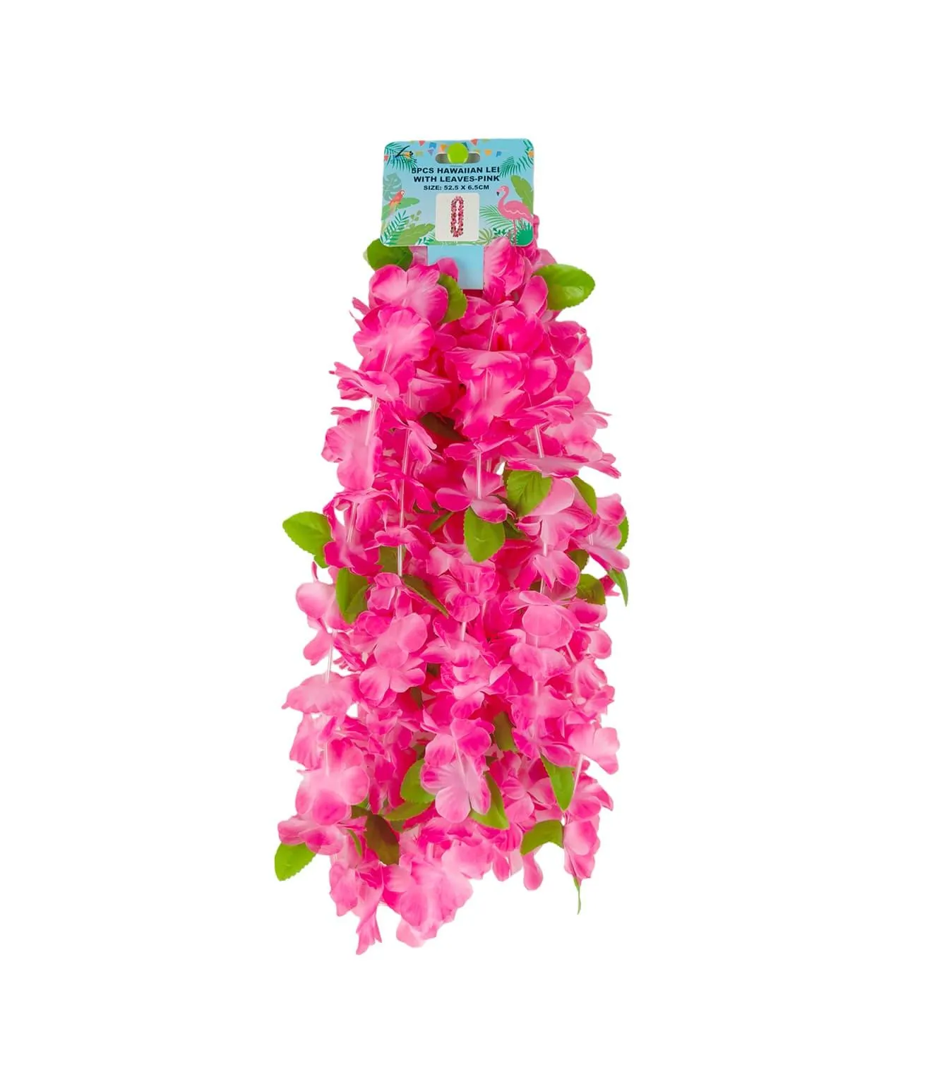 Pink Hawaiian Lei with Leaves 52.5x 6.5cm 5pc