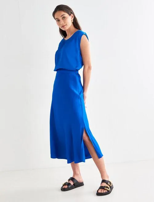 Whistle Satin Slip Skirt, Deep Blue
