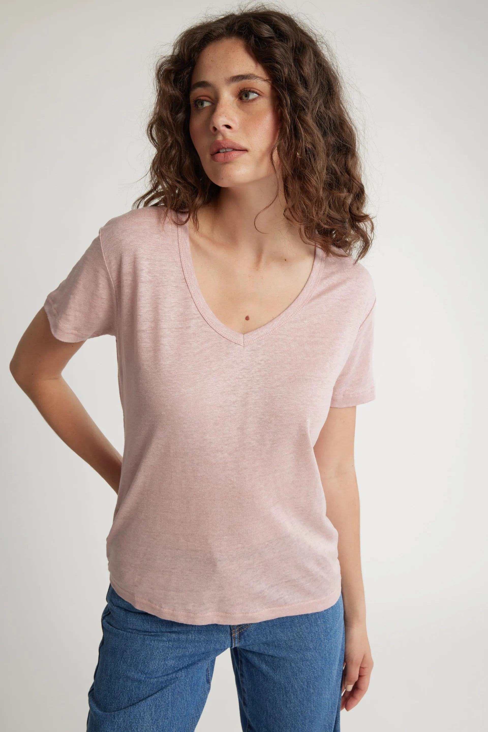 Ember V Neck Linen Tee