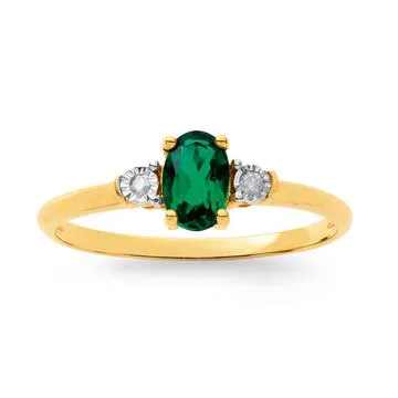 9ct Created Emerald & Diamond Ring