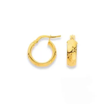 9ct, 5x10mm Diamond-cut Hoop Earrings