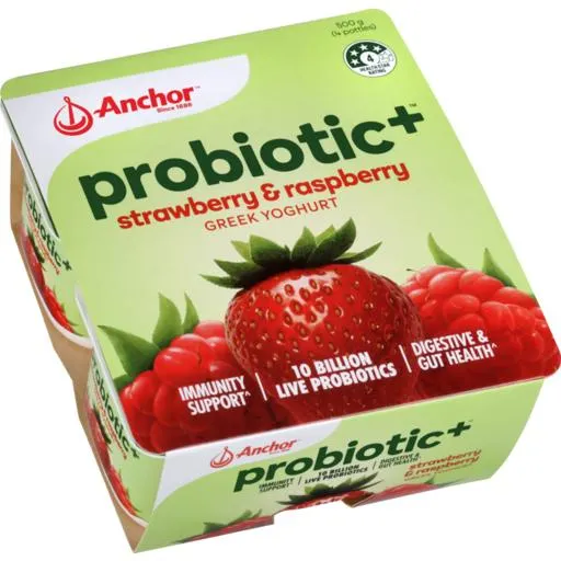 Anchor Probiotic Plus Yoghurt Strawberry & Raspberry Greek 4 Pack