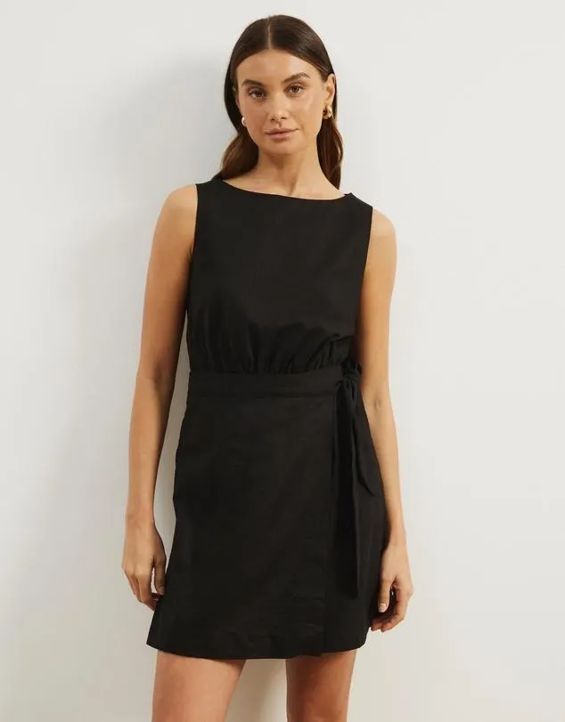 Diana Linen Blend Wrap Mini Dress