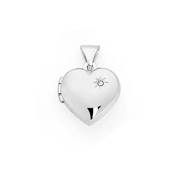 Silver Diamond Star Puff Heart Locket