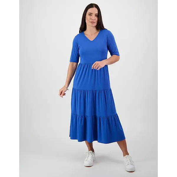 V Neck Tiered Dress Cobalt