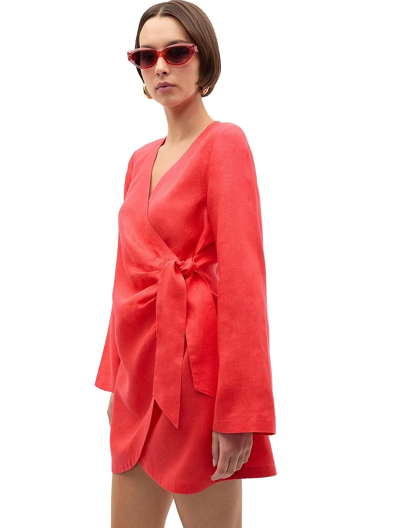 LINEN WRAP MINI DRESS
