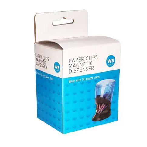 WS Paperclip Dispenser Magnetic 30 Pack Blue Mid