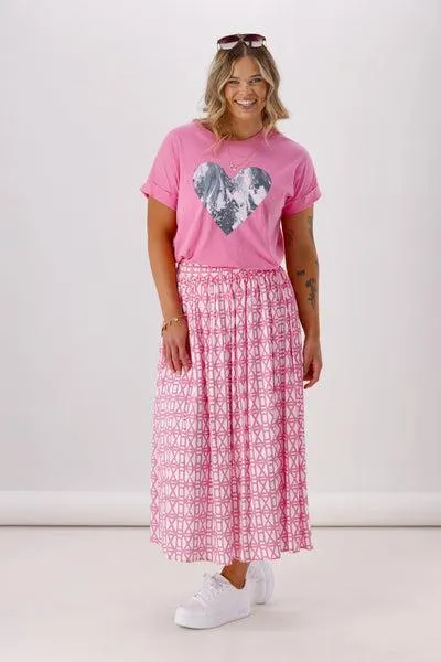 Shine On Label Yumi Skirt Pink White Geo