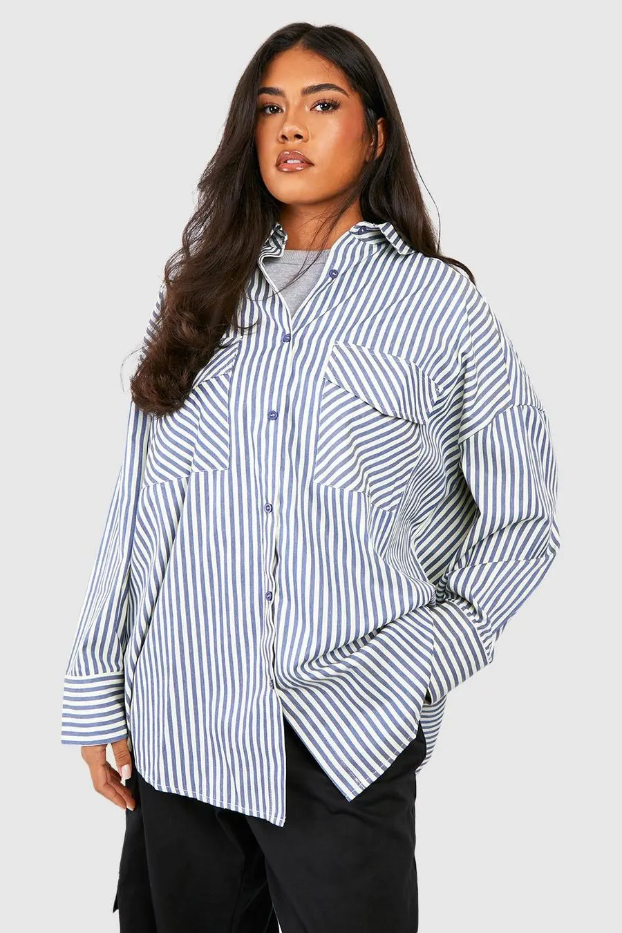 Plus Utility Oversized Stripe Shirt