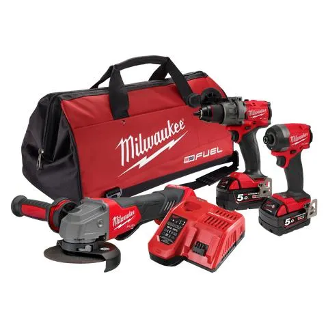 Milwaukee M18 FUEL Cordless Power Pack Brushless 3pc Kit 3A3 18V 5Ah