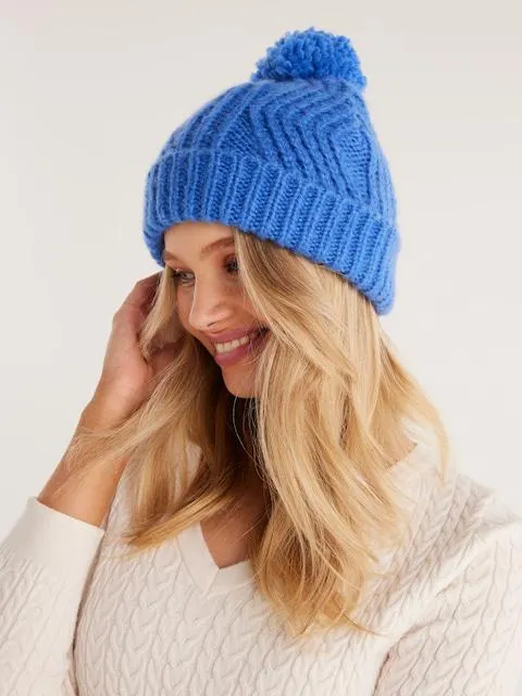 Chevron Cable Pom Beanie