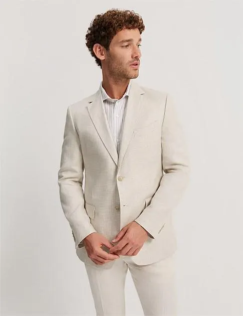 Regular Fit Half-lined Linen Houndstooth Blazer