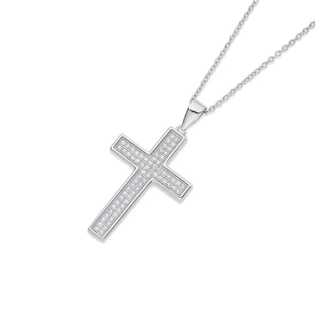 Sterling Silver Cubic Zirconia Pave Set Cross Pendant