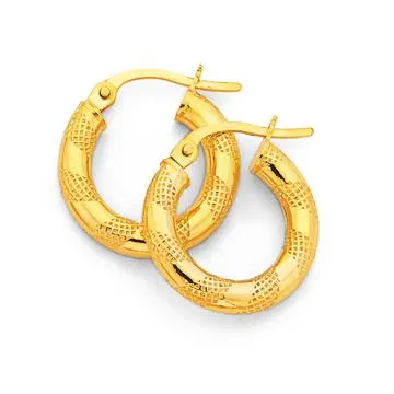 9ct, Small Polished & Patterned Hoops 16mm