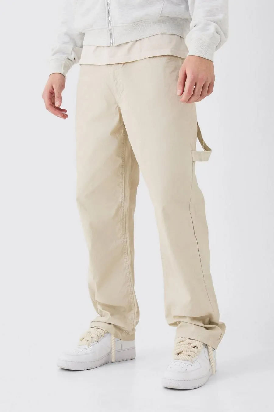 Fixed Waist Washed Relaxed Fit Carpenter Trouser