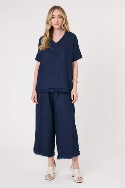 Carola Linen Top Navy