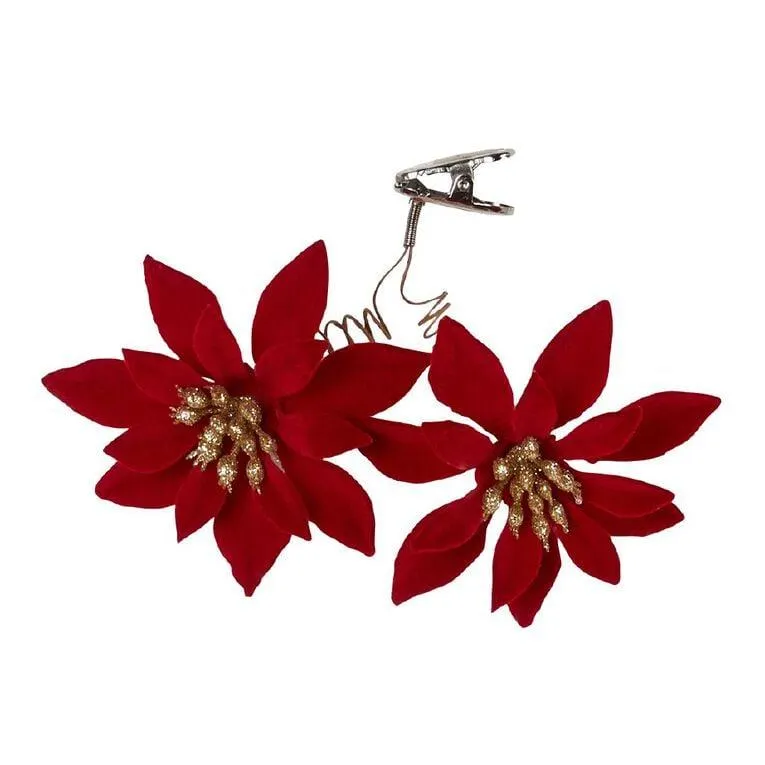 Wonderland Joyful Tidings Poinsettia Clip Christmas Decoration 2 Pack