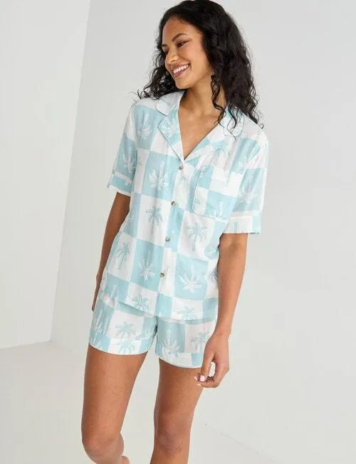 Zest Sleep Classic Viscose Palm PJ Short Set, Mint