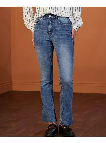 Women's Split Flare Jeans in Mid Blue