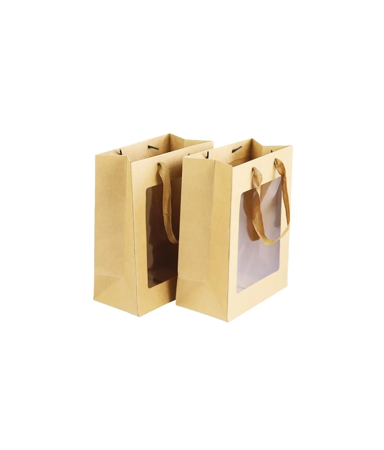 Medium Kraft Paperboard Gift Bag with Window 21x11x27cm 2pc