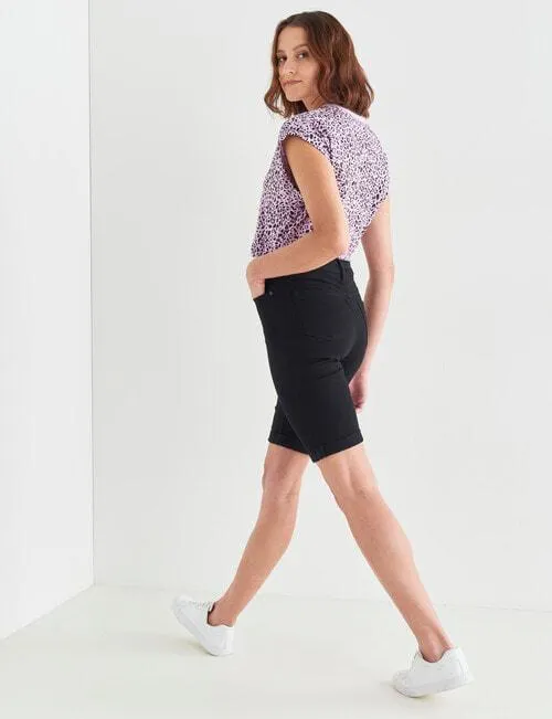 Denim Republic Core Regular Rise Knee Length Short, Black