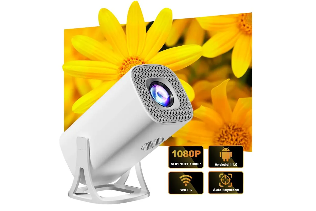 120'' Mini Projector with Auto Focus & Keystone, H713 Chip, Dual-Band WiFi, 720P HD, 120ANSI, Wireless & HDMI(White)