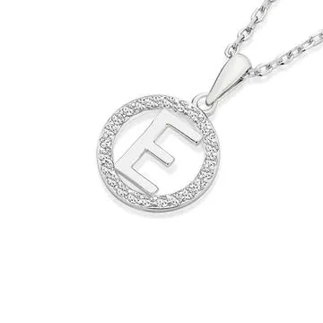 Silver Initial E in CZ Round Pendant