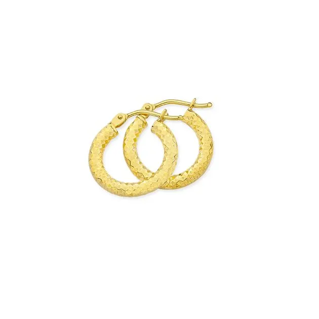 9ct Gold 10mm Diamond-Cut Hoop Earrings