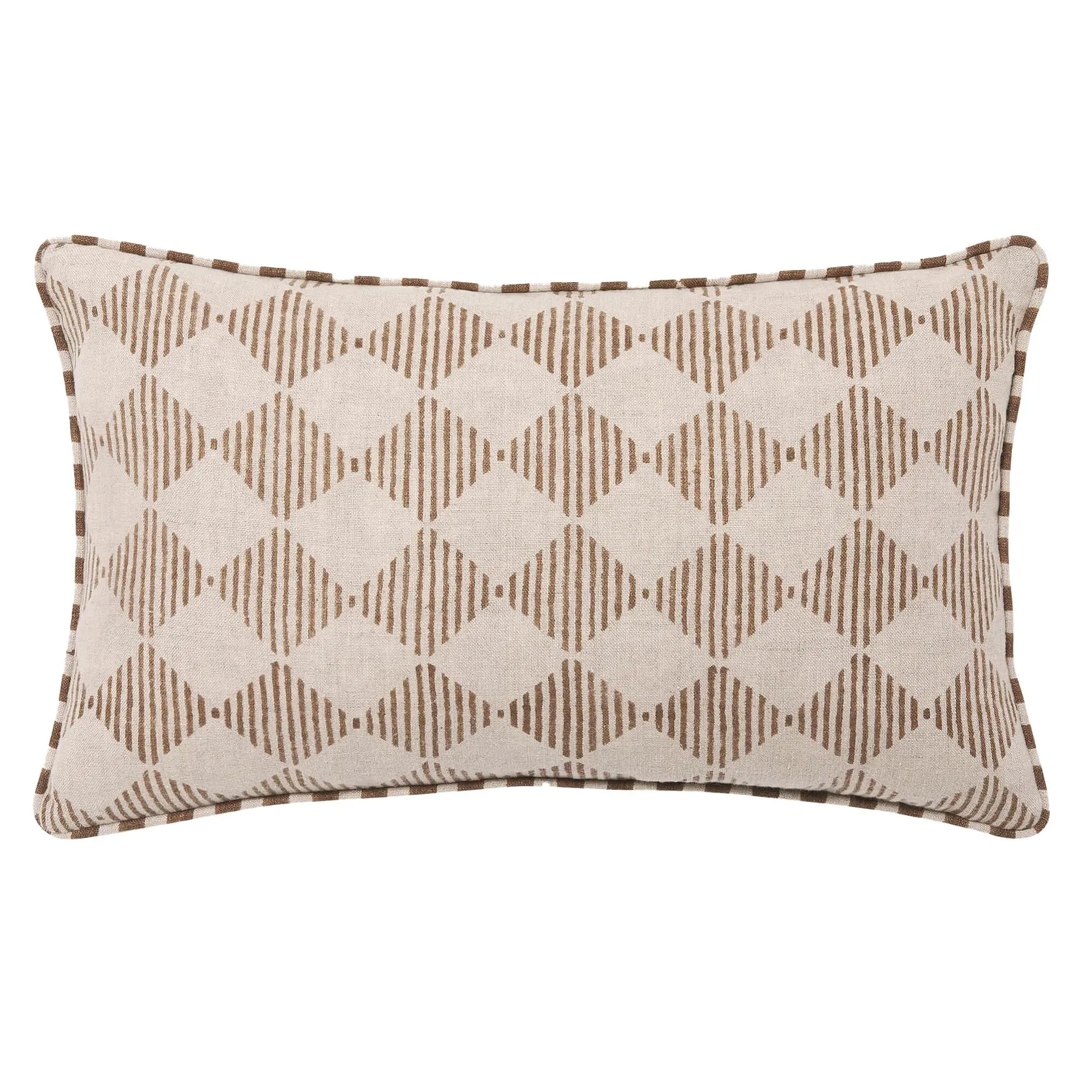 Quinn block print linen cushion cover 30 x 50cm bronze