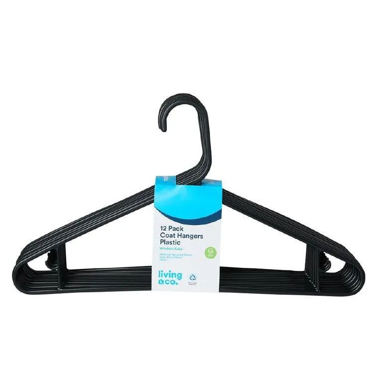 Living & Co Coat Hangers Plastic Black 12 Pack
