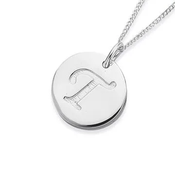 Initial T Letter Pendant in Sterling Silver
