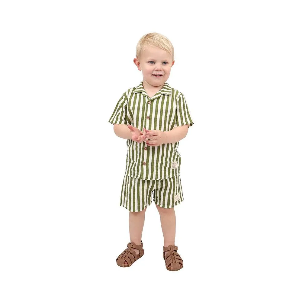  Ricochet Kids Muslin Shirt Green Stripe