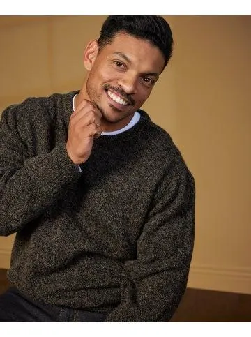 Men's Crew Neck Wool Jumper in Brown Marle