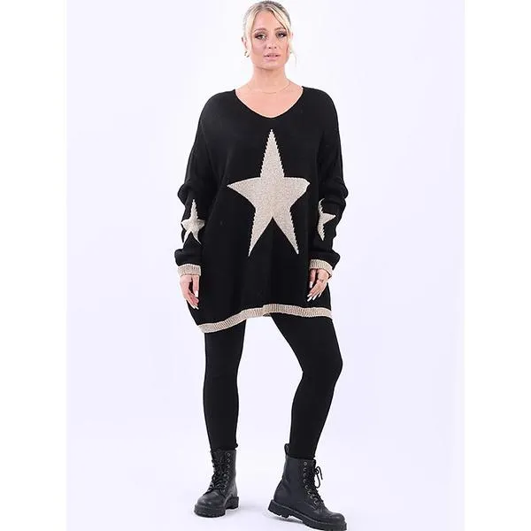 Lurex Star Relaxed Fit Jumper Black