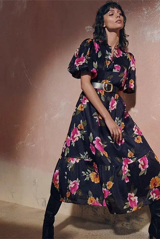 Watercolour Print Midi Dress