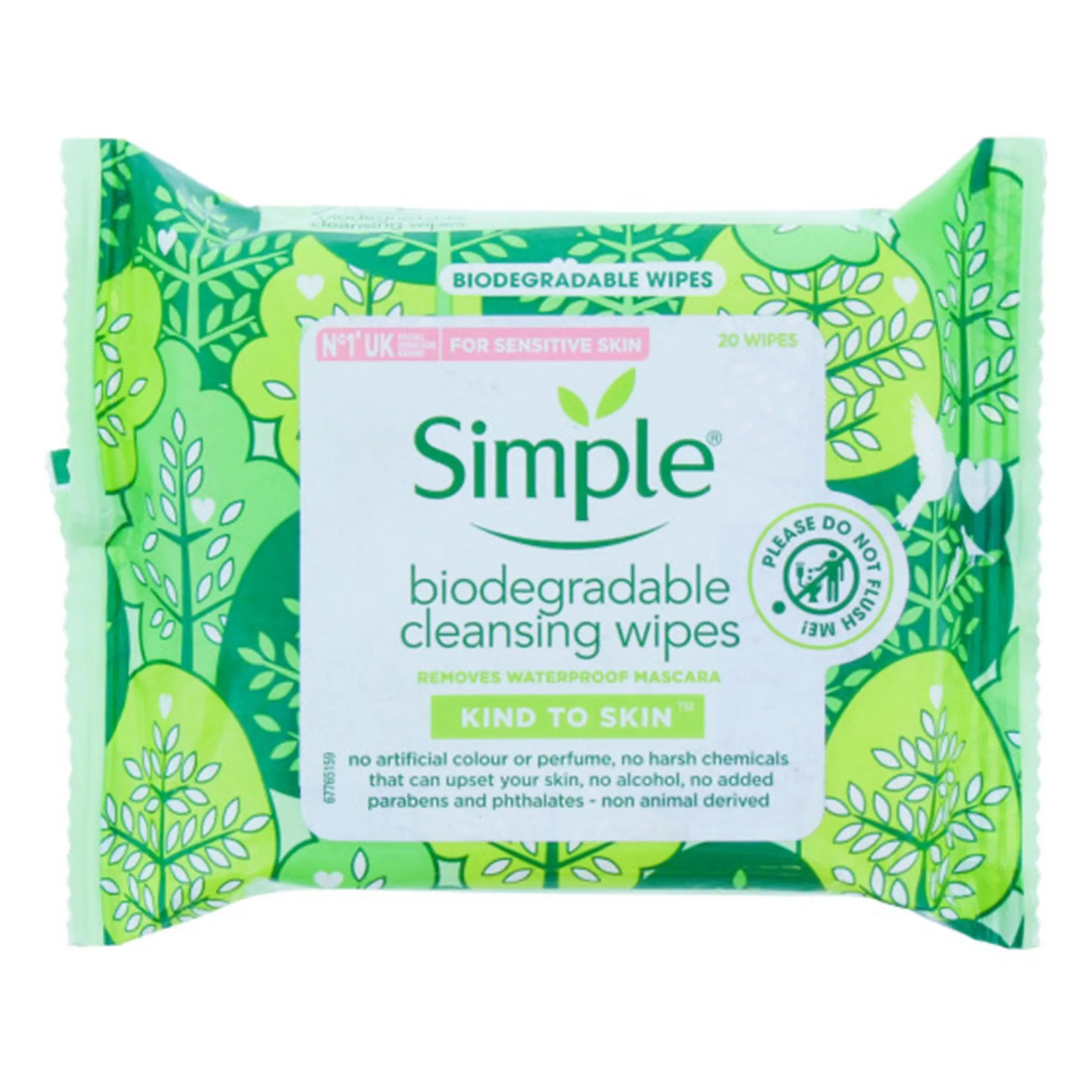 Simple Facial Cleansing Wipes Biodegradable Sensitive Skin 20's