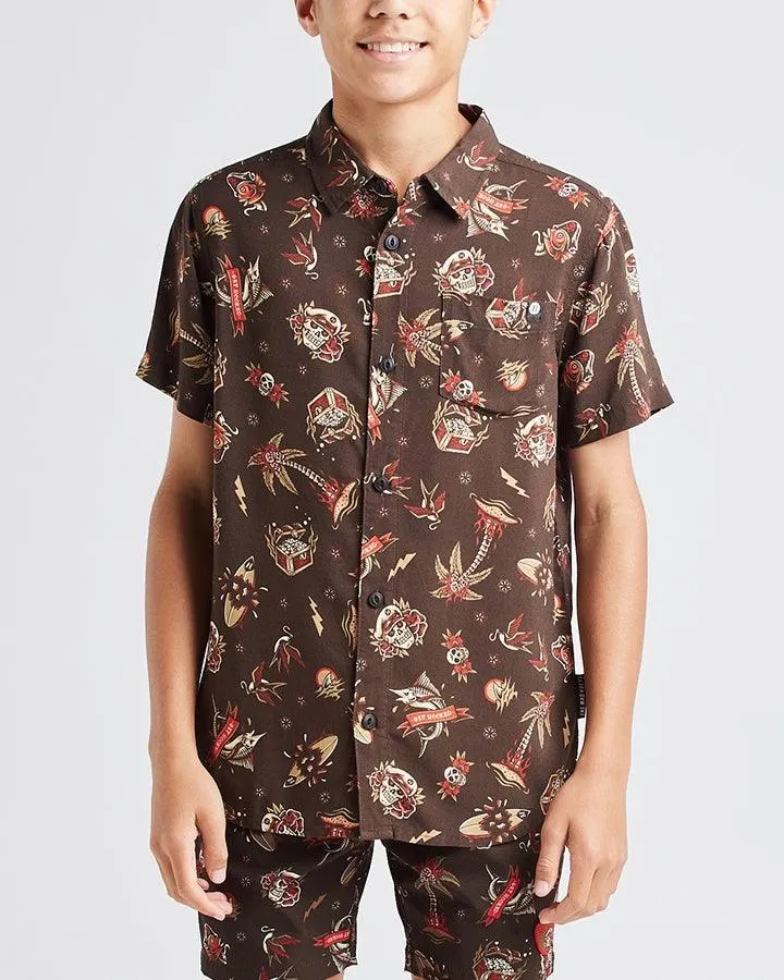 THE MAD HUEYS Hueys Tattoo Youth Woven Shirt - Vintage Black