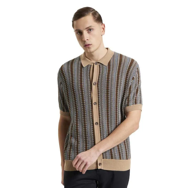 Ben Sherman Textured Stripe Knitted Short Sleeve Shirt