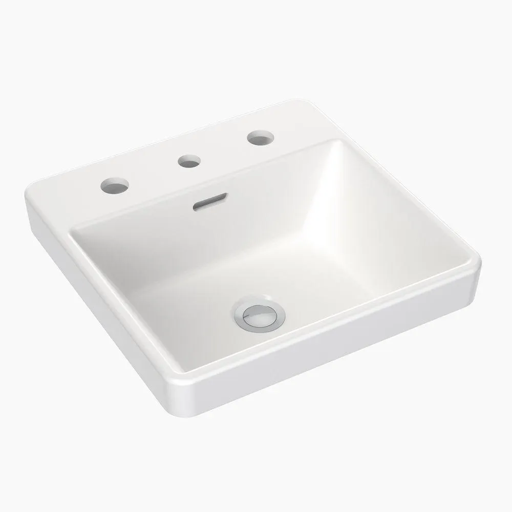 Square Inset Basin with Tap Landing 400mm 3 Tap Hole White CL40013.W3