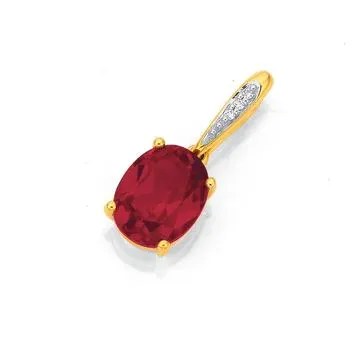 9ct, Created Ruby & Diamond Pendant