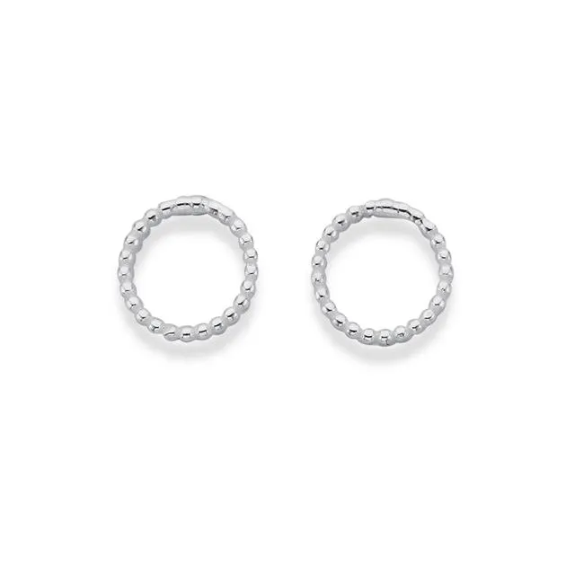 Sterling Silver Mini Open Circle Beaded Stud Earrings