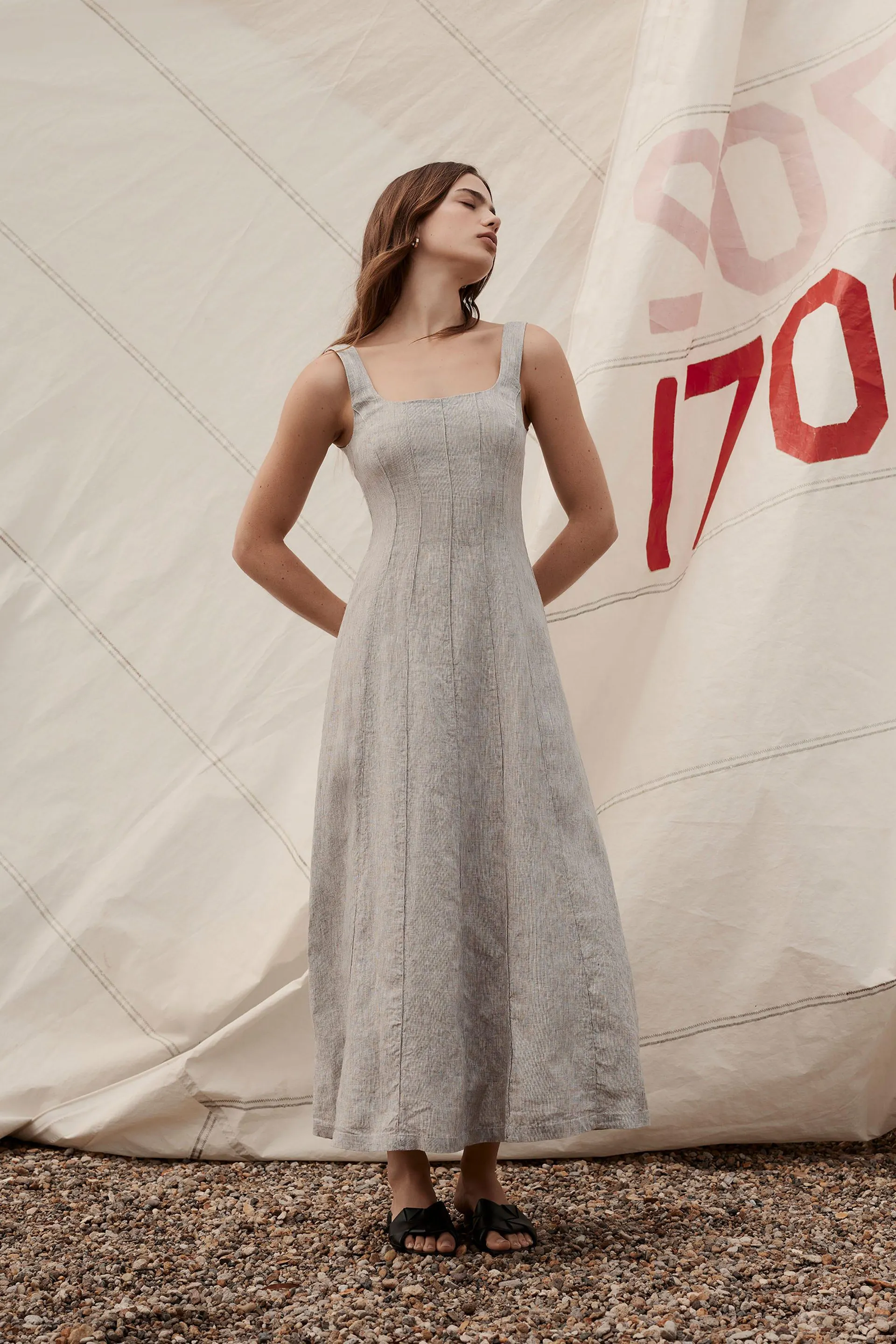 London Panel Detail Linen Dress