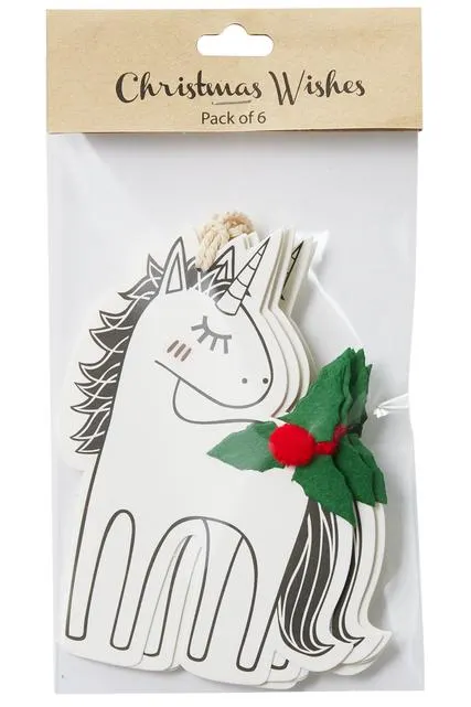 Christmas Wishes Gift Tags Unicorn White Pack of 6