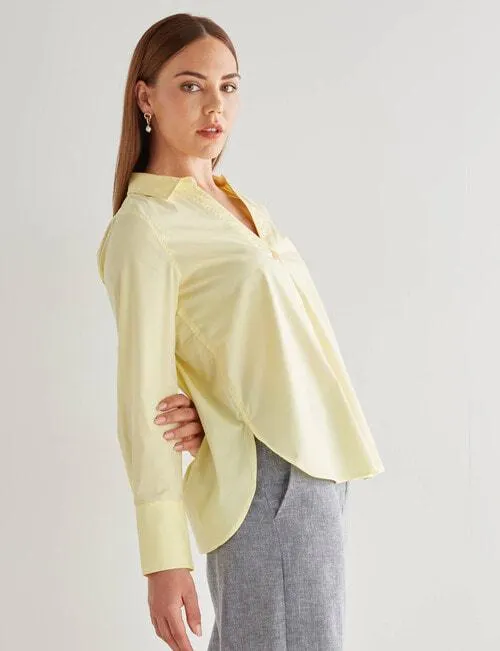 Oliver Black Split Neck Cotton Poplin Shirt, Lemon