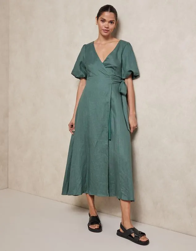 Premium Linen Wrap Dress