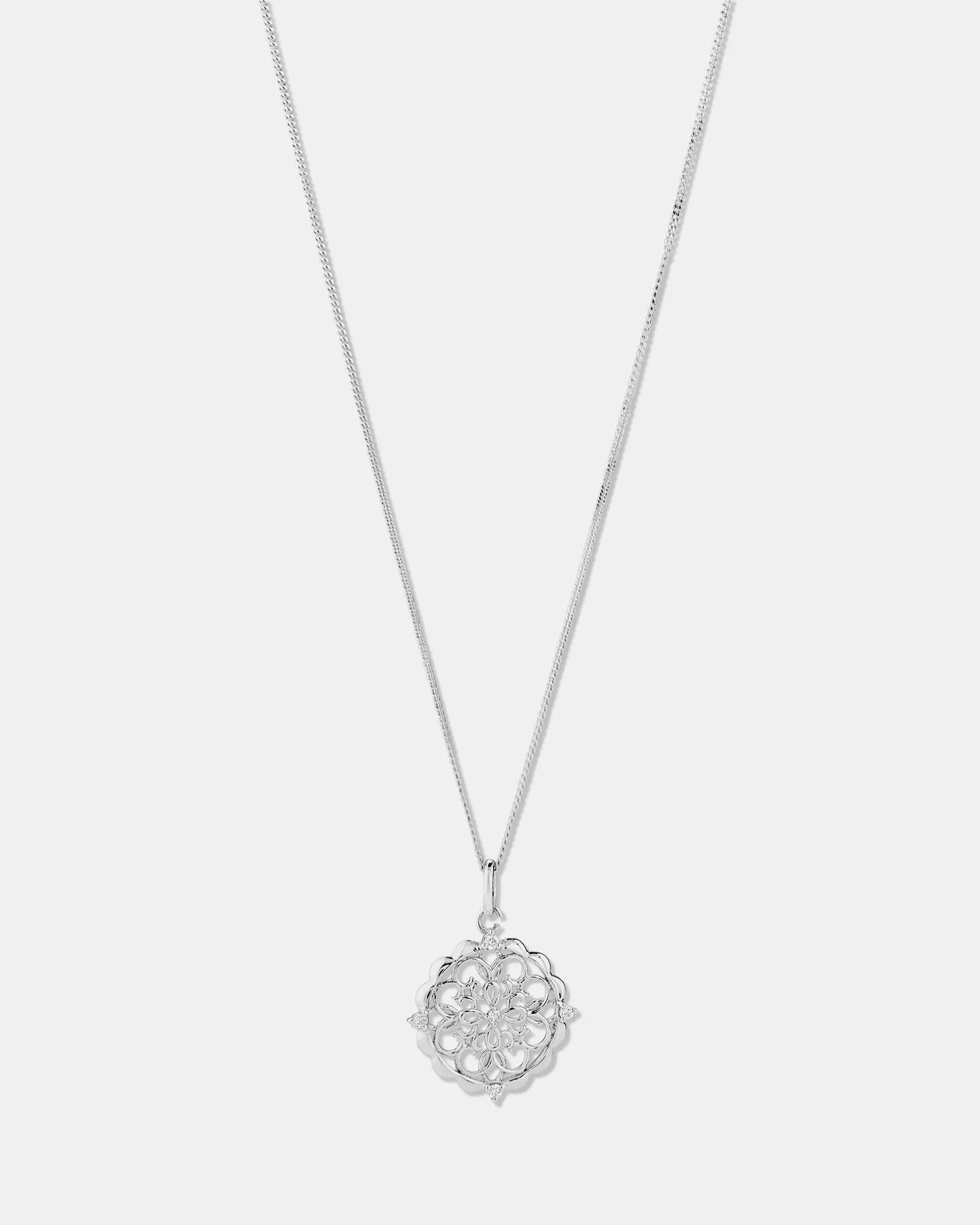 Filigree Pendant with Diamonds in Sterling Silver