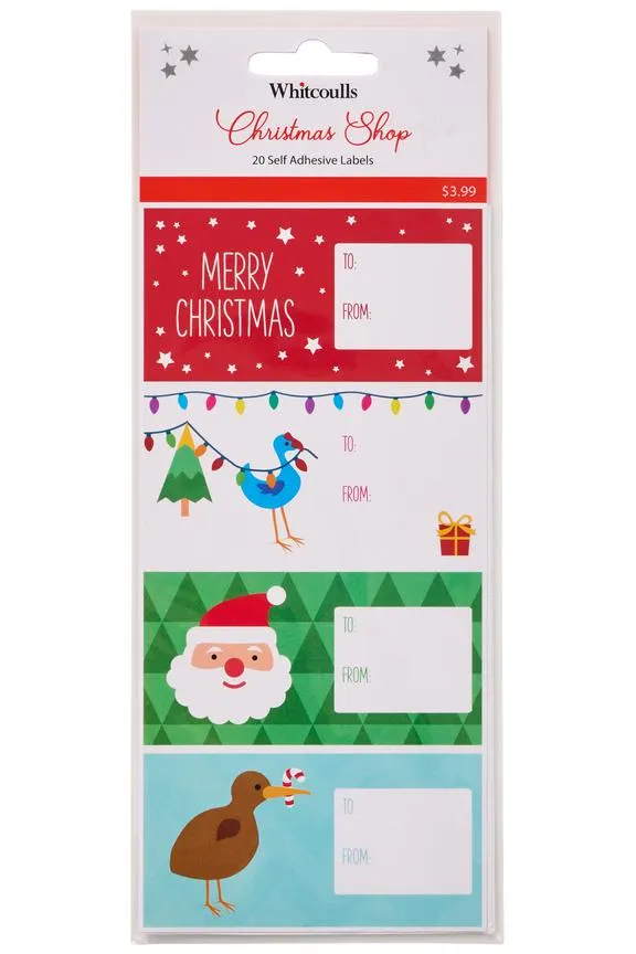 Whitcoulls Christmas Shop Gift Labels Bright Fun Pack of 20
