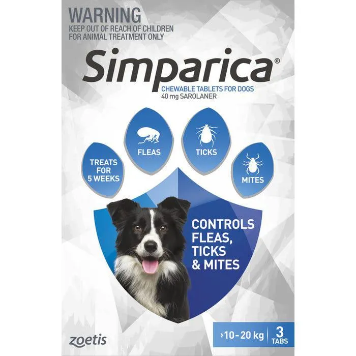 Simparica Flea Treatment For Dogs 10-20kg - Blue 3 Pack