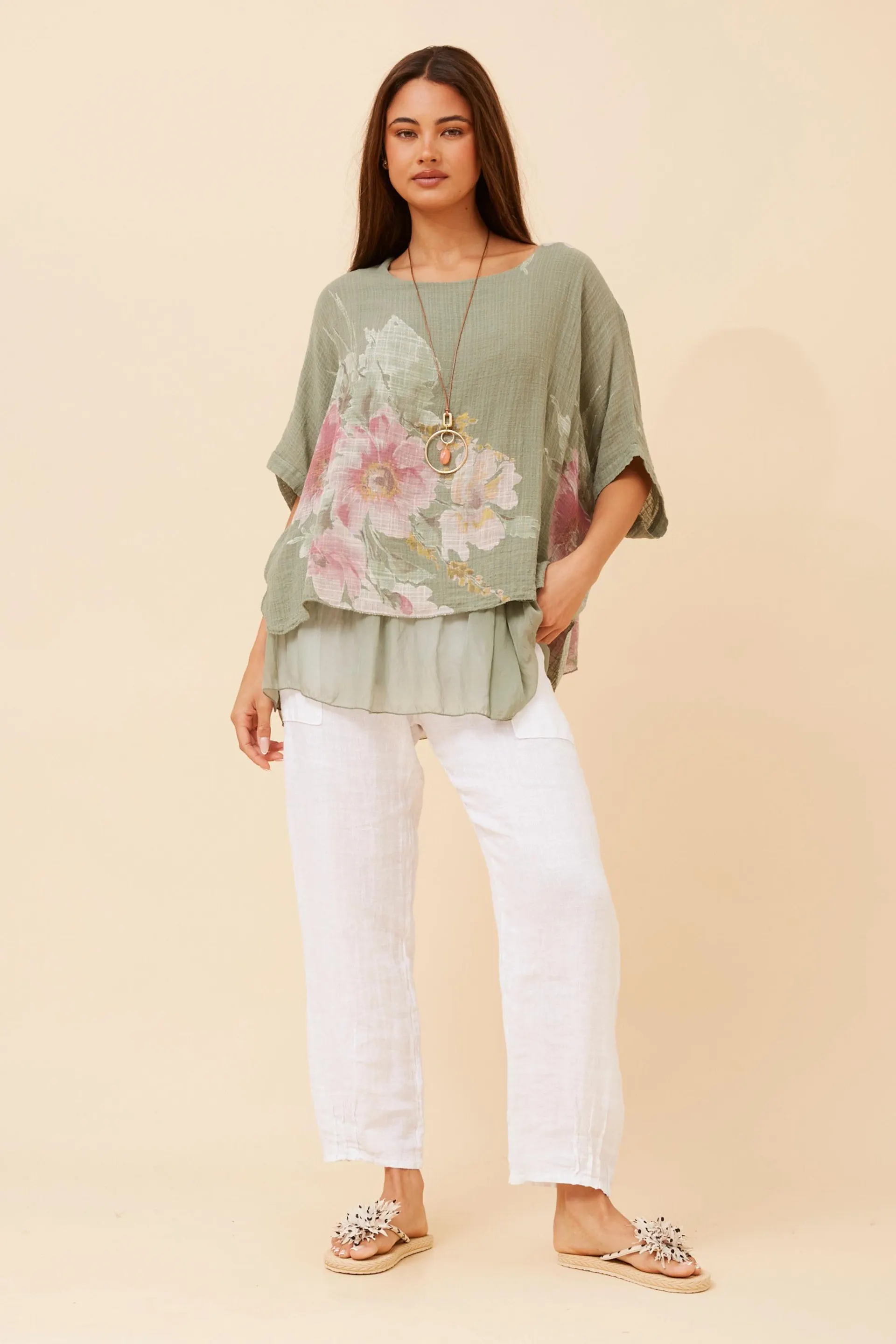 FABRIZIA DOUBLE LAYER FLORAL TOP